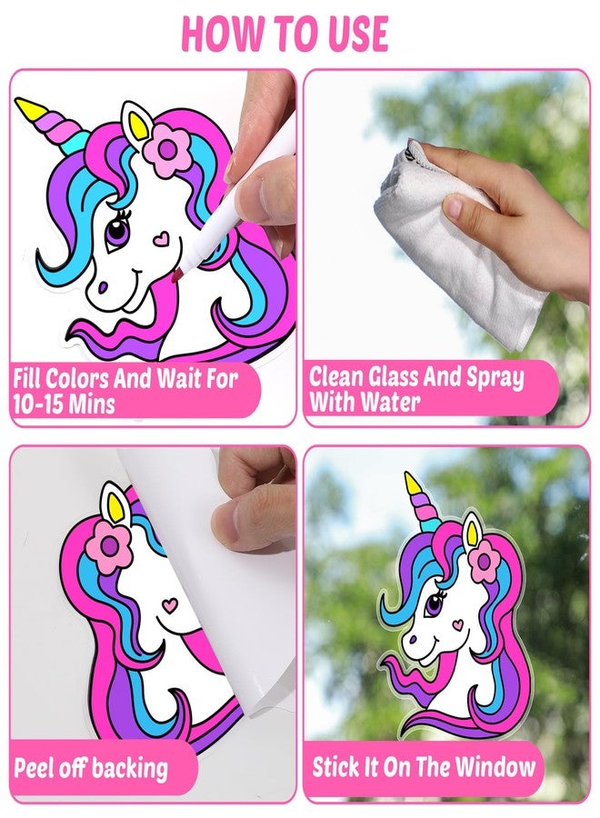 Lonfliness 30 Pcs Unicorn Painting Arts Crafts Window Suncatchers Craft Kits DIY Unicorn Coloring Crafts Window Cling Stickers with Markers Colorful Rainbow Theme Party Gifts for Home Classroom Decor - Image 3